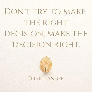 ellen langer’s on decisions - “don’t try to make the right decision, make the decision right.” image Design by shamash alidina