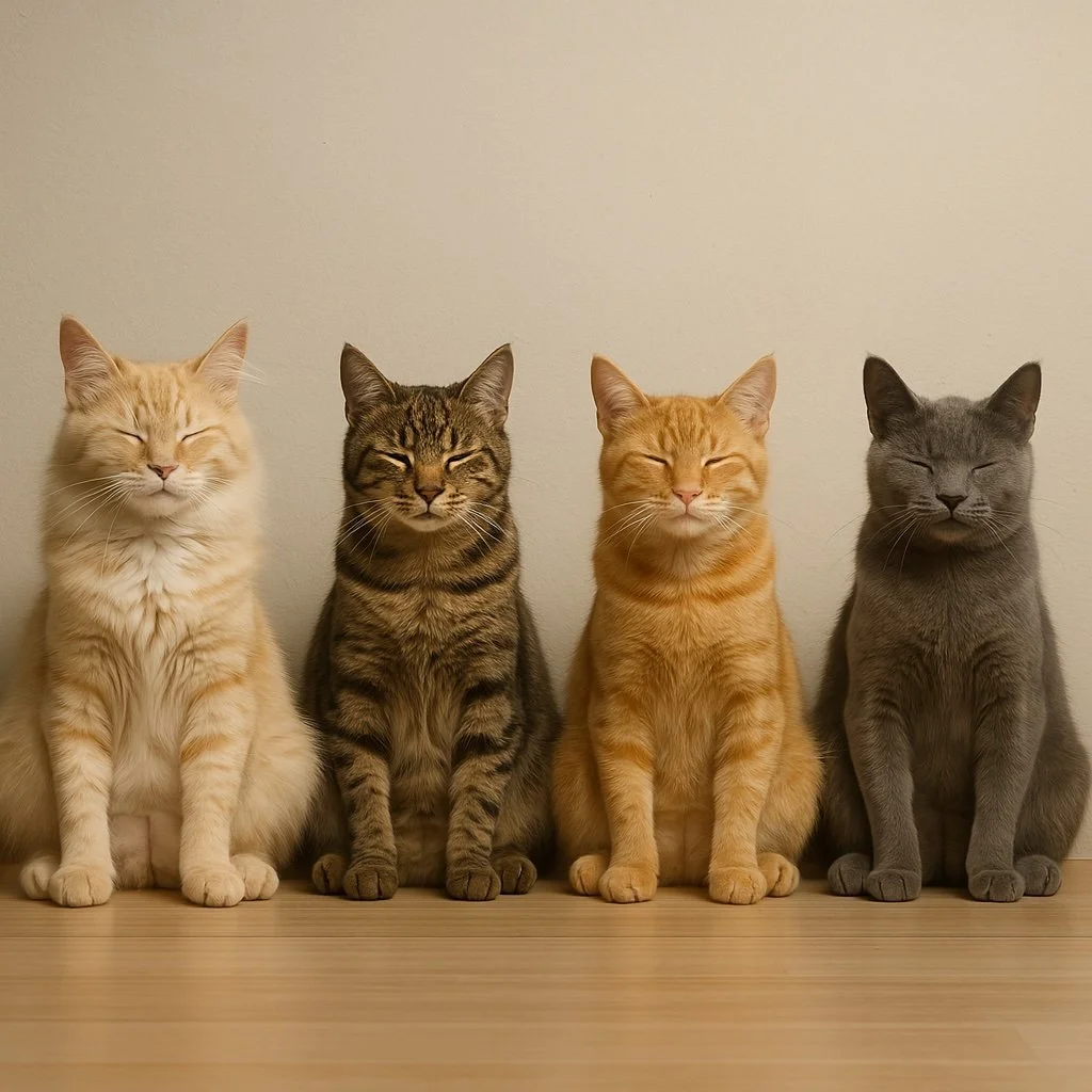 these cats seem to be meditating in community - some kind of cat sangha - Image credit shamashalidina.com