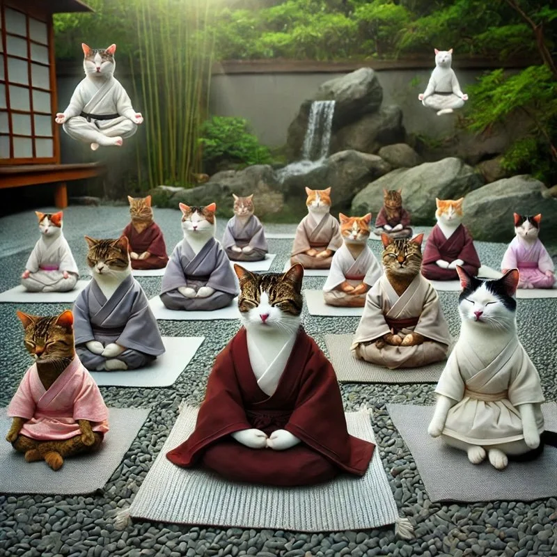 cats not just meditating, but levitating. 10/10 cats recommend you do less and sleep more. credit: shamashalidina.com