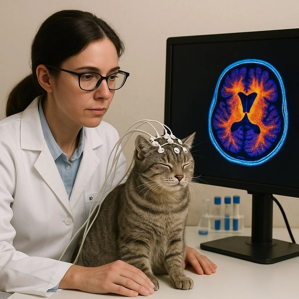 cat’s brain been scanned. seemed to be in a deep cat-alpha brain state. ai image. no cats were harmed in the making of this cat scan. image credit shamashalidina.com